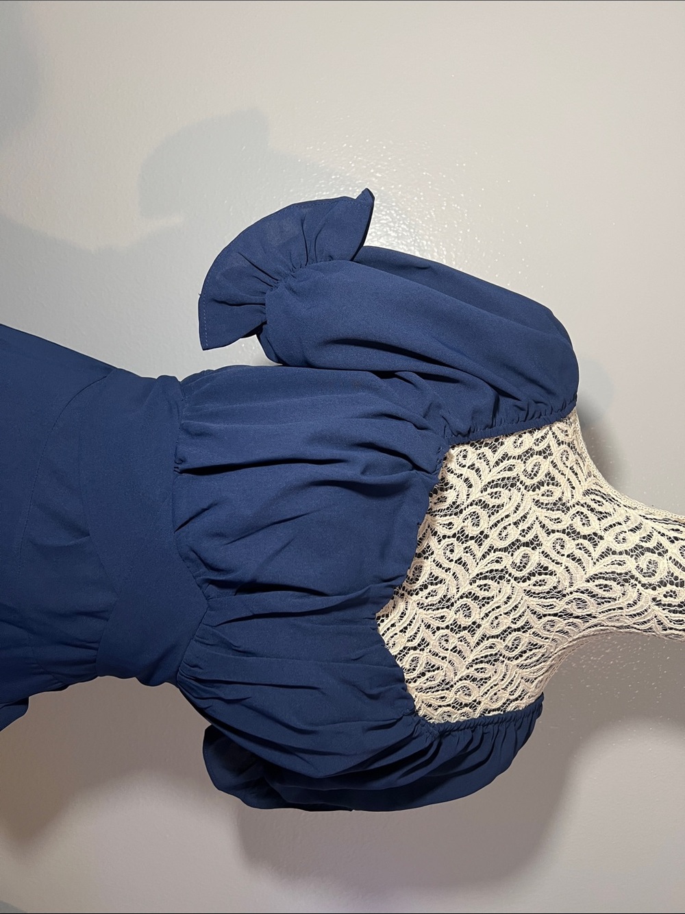 Navy Puff-Sleeve Ruffle Mini Dress - Picture 4 of 6